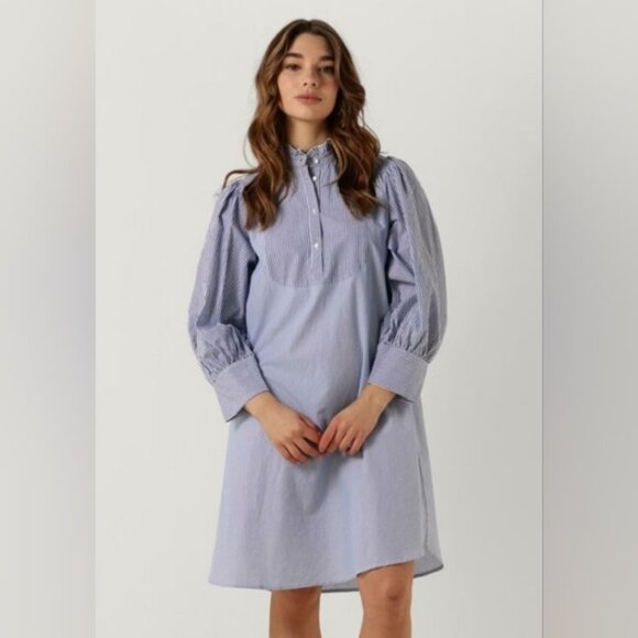 Antik Batik Polette Blue + White Cotton Poplin Dress M - Picture 1 of 10